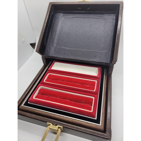 Vintage Multiple Ring Box Jewelry Box Red Velvet And Wood Quality Item